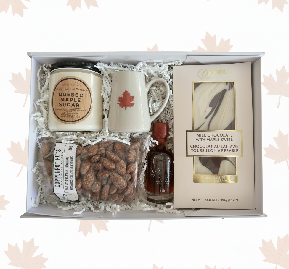 Box on White Maple Leaf Background