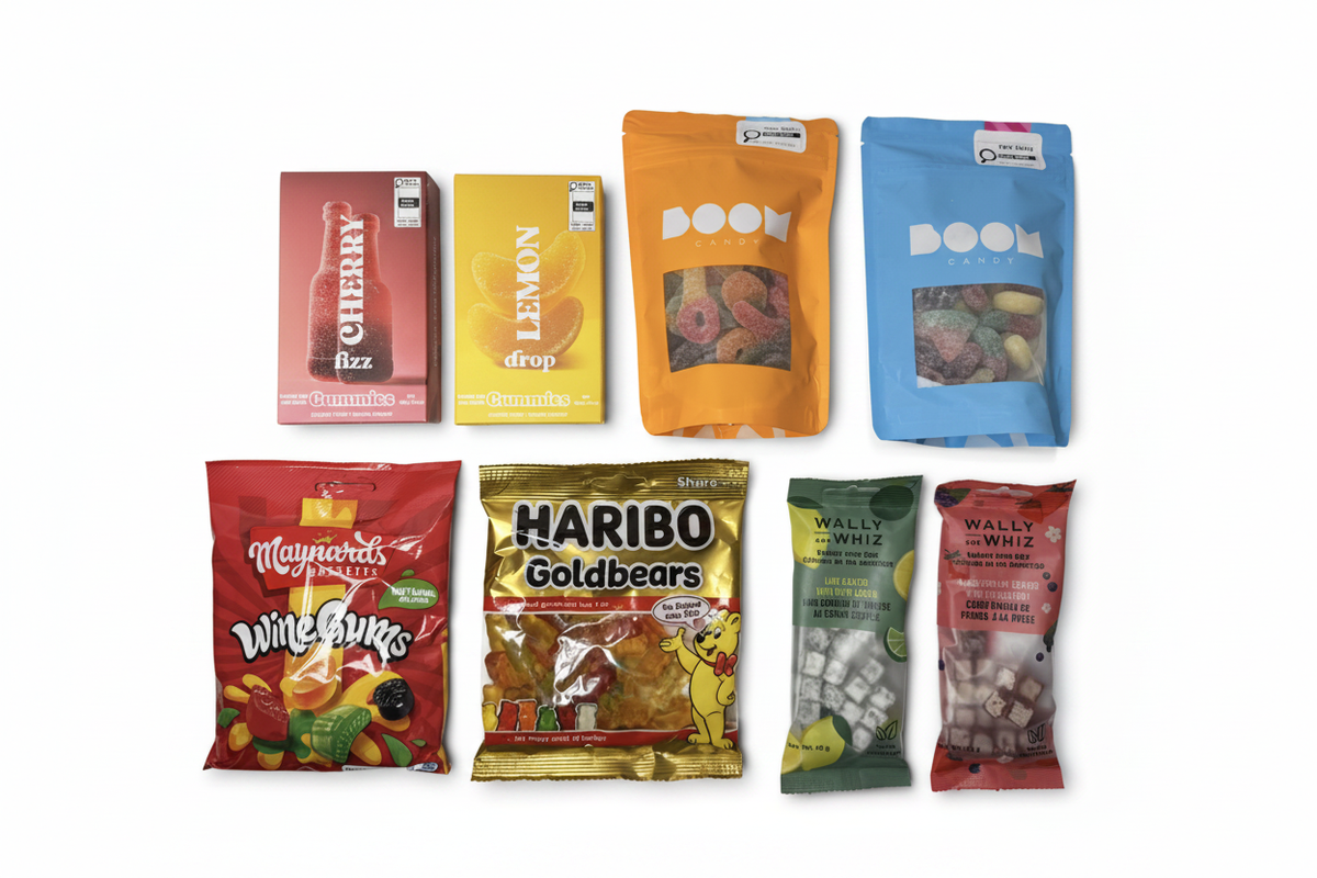 Candy products cleaned on pure white