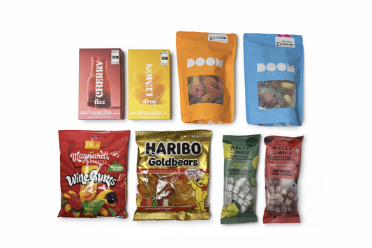 Candy products cleaned on pure white