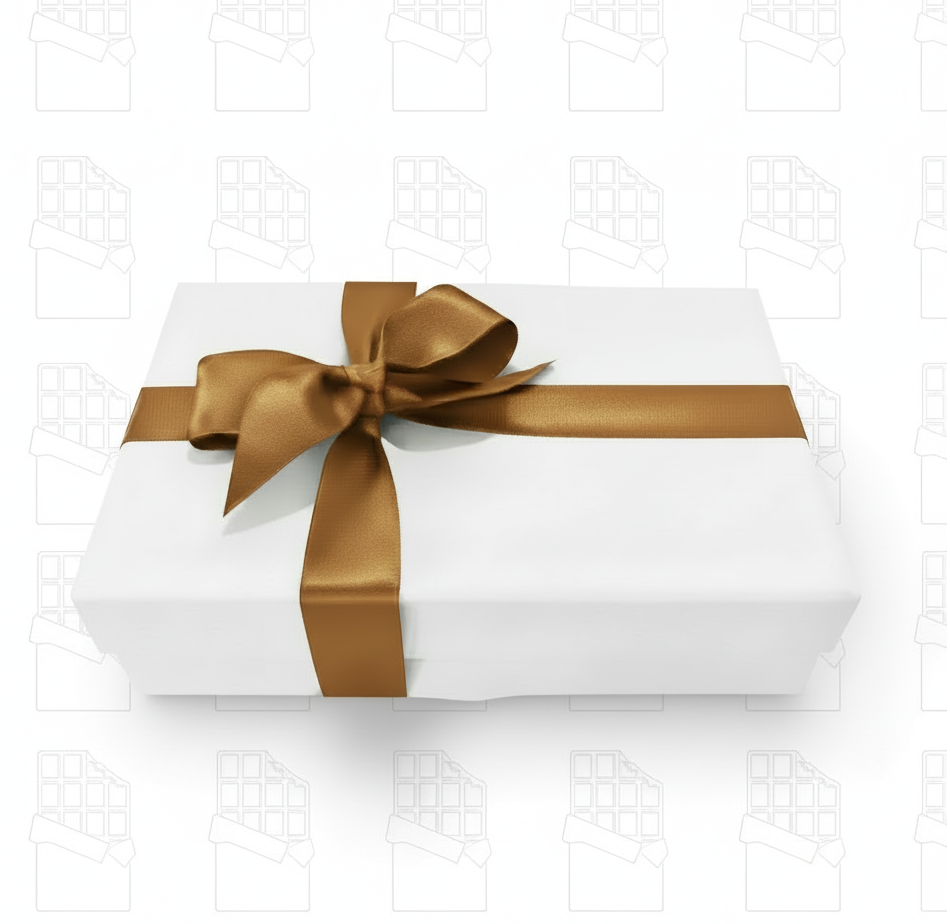 White gift box with golden brown ribbon - bright white background